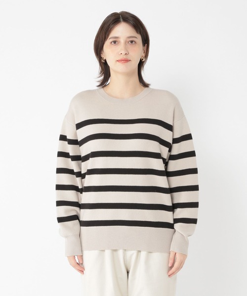 studio CLIP（スタディオクリップ）の「【お手入れラクラクニット】12ゲージソフィニーボーダープルオーバー（ニット/セーター・レディース・ブラック/ネイビー/オレンジ/グリーン/オフホワイト/モカ・FREE）」の9枚目の写真