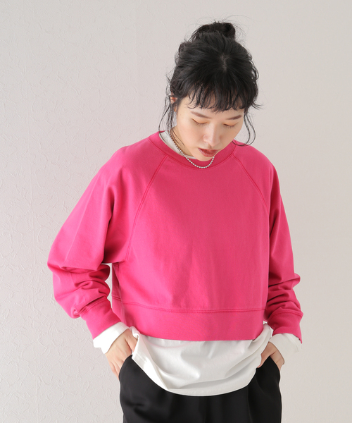 U by SPICK&SPAN（ユーバイスピックアンドスパン）の「【ALORE/アローレ】 20/ソウテンジク クロップドラグランT（Tシャツ/カットソー・レディース・グリーン/ホワイト/ベージュ系その他/ピンク・FREE）」の4枚目の写真