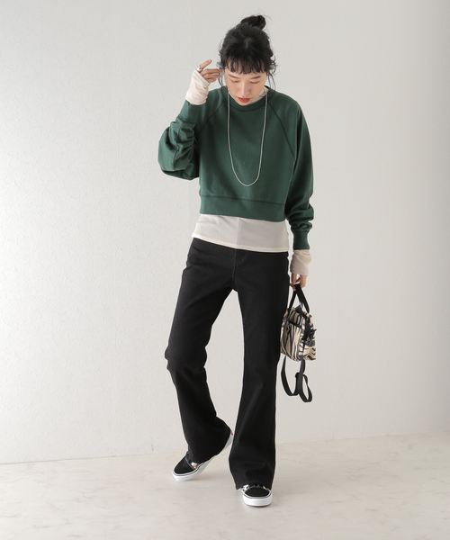 U by SPICK&SPAN（ユーバイスピックアンドスパン）の「【ALORE/アローレ】 20/ソウテンジク クロップドラグランT（Tシャツ/カットソー・レディース・グリーン/ホワイト/ベージュ系その他/ピンク・FREE）」の12枚目の写真