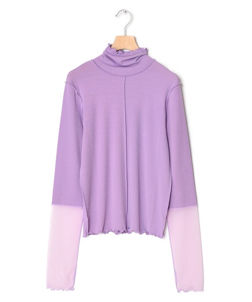 w closet（ダブルクローゼット）の「シアーカフハイネックプルオーバー（Tシャツ/カットソー・レディース・ブラック/オフホワイト/サックスブルー/ピンク/ライム/オレンジ/ラベンダー/シルバー/ベージュ・FREE）」の5枚目の写真