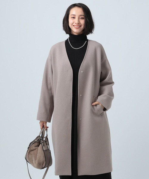 BAYFLOW（ベイフロー）の「ウーリーテックＶネックコート（ノーカラーコート・レディース・ブラック/ブラウン/グリーン・SMALL/MEDIUM/X-SMALL）」の20枚目の写真