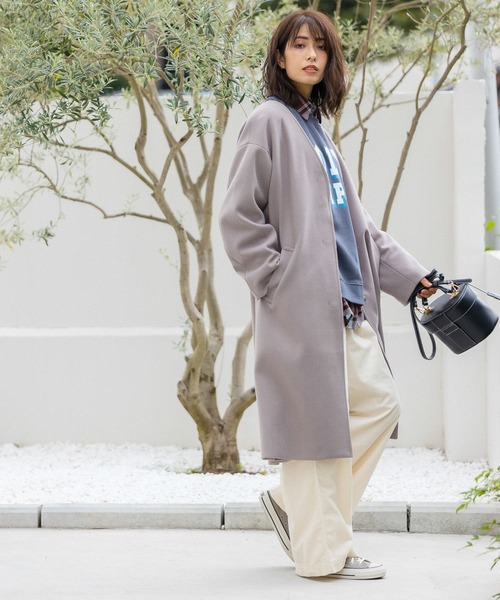 BAYFLOW（ベイフロー）の「ウーリーテックＶネックコート（ノーカラーコート・レディース・ブラック/ブラウン/グリーン・SMALL/MEDIUM/X-SMALL）」の15枚目の写真