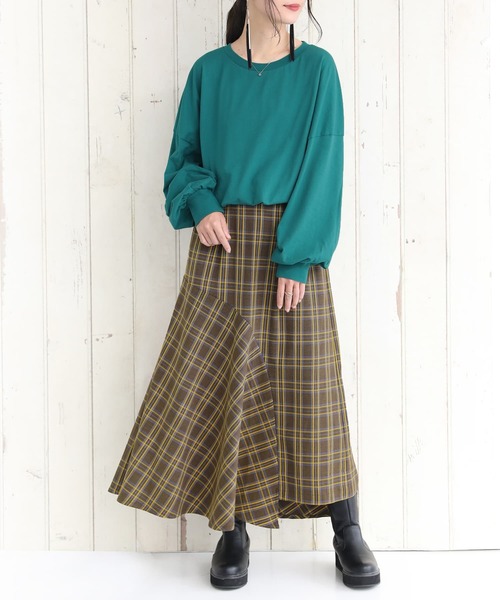 osharewalker（オシャレウォーカー）の「【廃盤】『チェック柄アシメフレアスカート』（スカート・レディース・イエロー/レッド・1/2）」の11枚目の写真