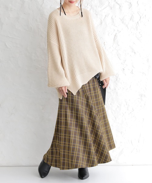 osharewalker（オシャレウォーカー）の「【廃盤】『チェック柄アシメフレアスカート』（スカート・レディース・イエロー/レッド・1/2）」の3枚目の写真