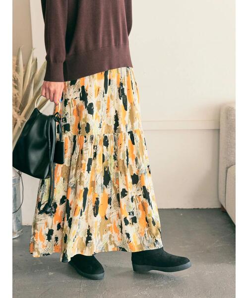 AMERICAN HOLIC（アメリカンホリック）の「アソートプリントティアードスカート（スカート・レディース・ネイビー/オレンジ・M/L）」の3枚目の写真