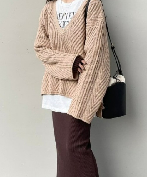 ECRIRE（エクリール）の「Ｖネック リラックスニット（ニット/セーター・レディース・ベージュ/オレンジ/ブラウン/アイボリー・M/L）」の18枚目の写真