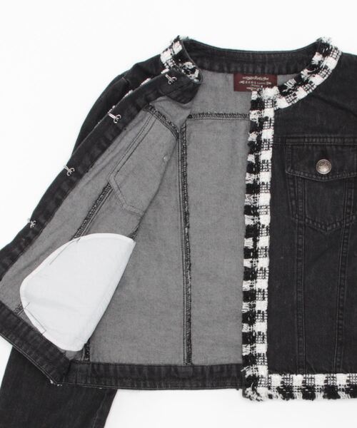 axes femme（アクシーズファム）の「ツイード×デニムジャケット（デニムジャケット・レディース・ブラック/インディゴブルー・FREE）」の3枚目の写真
