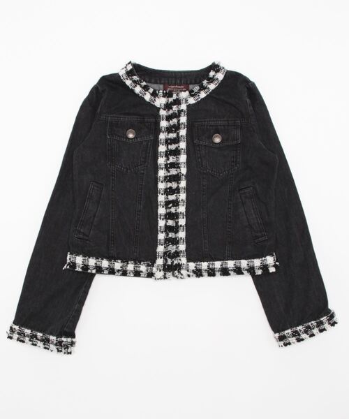 axes femme（アクシーズファム）の「ツイード×デニムジャケット（デニムジャケット・レディース・ブラック/インディゴブルー・FREE）」の4枚目の写真