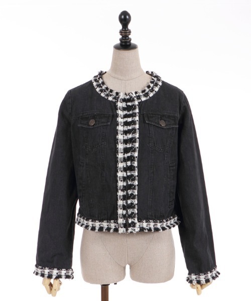 axes femme（アクシーズファム）の「ツイード×デニムジャケット（デニムジャケット・レディース・ブラック/インディゴブルー・FREE）」の7枚目の写真