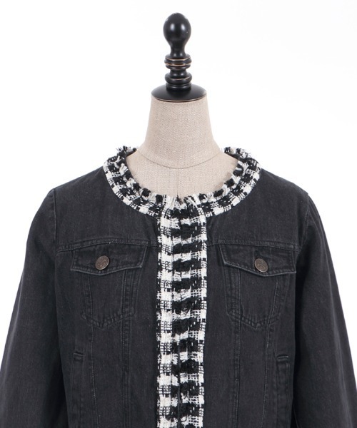 axes femme（アクシーズファム）の「ツイード×デニムジャケット（デニムジャケット・レディース・ブラック/インディゴブルー・FREE）」の10枚目の写真