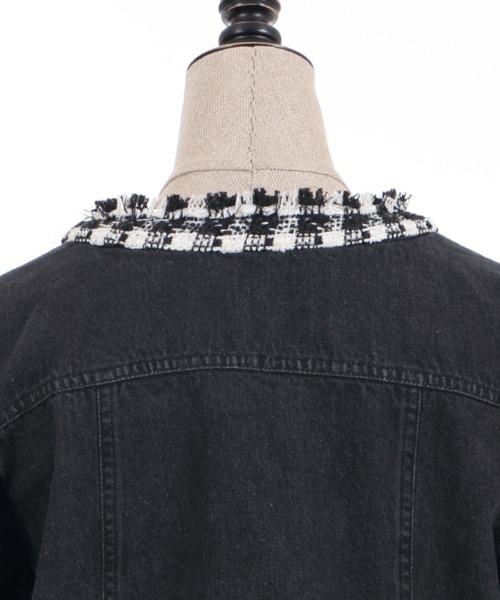 axes femme（アクシーズファム）の「ツイード×デニムジャケット（デニムジャケット・レディース・ブラック/インディゴブルー・FREE）」の15枚目の写真