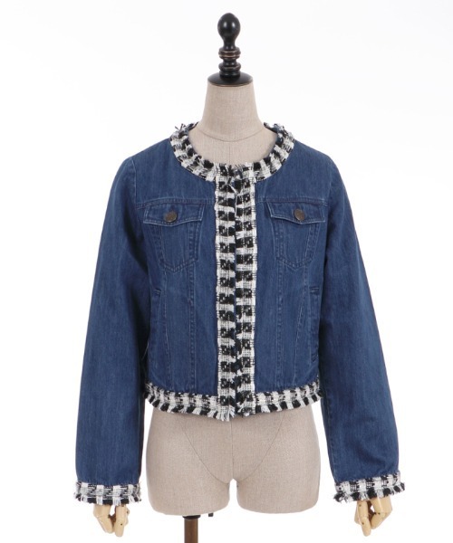 axes femme（アクシーズファム）の「ツイード×デニムジャケット（デニムジャケット・レディース・ブラック/インディゴブルー・FREE）」の18枚目の写真