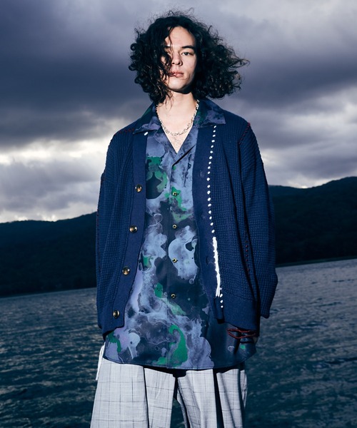 glamb(グラム)の「Grunge Thermal Cardigan / グランジサーマルカーディガン(カーディガン/ボレロ・メンズ・ネイビー/ブラック・L/M/S)」の2枚目の写真