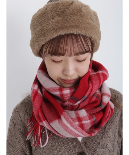 Samansa Mos2（サマンサ モスモス）の「ウールチェックマフラー（マフラー・レディース・レッド/ベージュ/ミント/モカ・ﾌﾘ-）」の8枚目の写真
