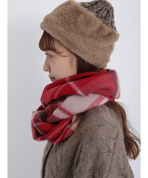 Samansa Mos2（サマンサ モスモス）の「ウールチェックマフラー（マフラー・レディース・レッド/ベージュ/ミント/モカ・ﾌﾘ-）」の9枚目の写真