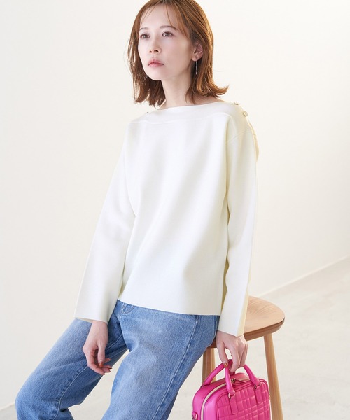 ROPE' PICNIC(ロペピクニック)の「洗濯機OK/ミラノリブ肩釦ニットプルオーバー(ニット/セーター・レディース・ターコイズブルー/オフホワイト/ホワイト系その他5/ブラック・38)」の19枚目の写真