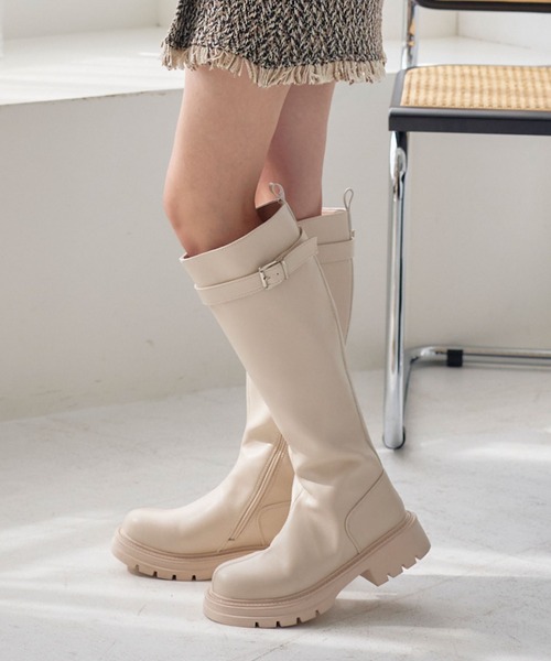 KOBE LETTUCE（コウベレタス）の「[ 裏起毛 ] チェルシーベルトロングブーツ（ブーツ・レディース・アイボリー/ブラック/ベージュ・L/LL/M/S）」の17枚目の写真