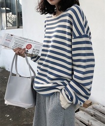 ボーダークルーネックロンT