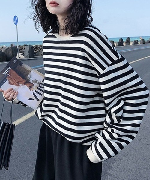 Ritzy（リッツィー）の「ボーダークルーネックロンT（Tシャツ/カットソー・レディース・ブラック/ブルー・M/L）」の2枚目の写真