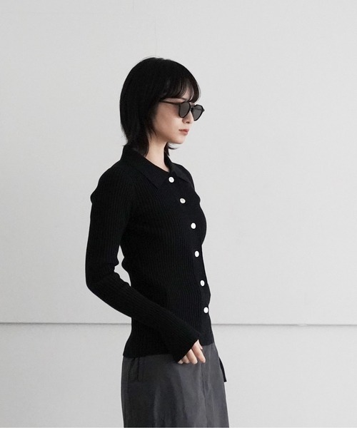 ALLEGE（アレッジ）の「ALLEGE Wide Rib Cardigan（カーディガン/ボレロ・レディース・ブラック/イエロー・1）」の4枚目の写真