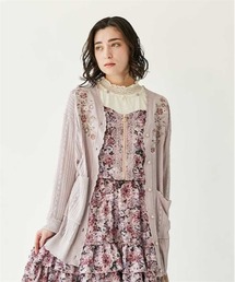 花刺繍ロングニットカーディガン