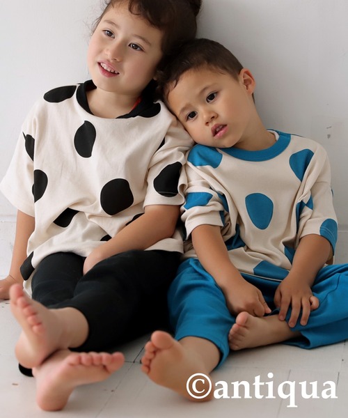 antiqua（アンティカ）の「ドット柄半袖ルームウェア（Tシャツ/カットソー・キッズ・ブルー/ブラック・150/140/160/120/130/110）」の19枚目の写真
