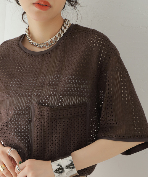 TELA（テラ）の「【TELA/テラ】メッシュ Tシャツプルオーバー（Tシャツ/カットソー・レディース・ブラウン・42）」の13枚目の写真