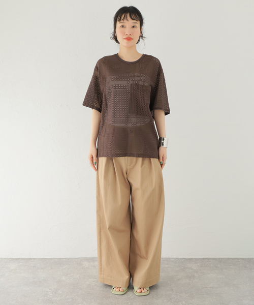 TELA（テラ）の「【TELA/テラ】メッシュ Tシャツプルオーバー（Tシャツ/カットソー・レディース・ブラウン・42）」の4枚目の写真