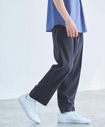 green label relaxing（グリーンレーベルリラクシング）の「麻/ポリエステル/レーヨン/ポリウレタン ストライプ ワイド テーパード パンツ（その他パンツ・メンズ）」