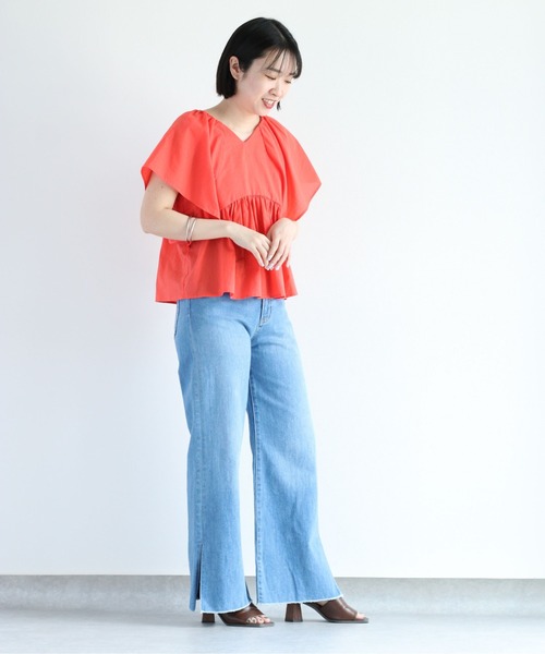 cepo(セポ)の「バックシャンフレアスリーブブラウス(シャツ/ブラウス・レディース・オフホワイト/レッド/ライム・M)」の10枚目の写真