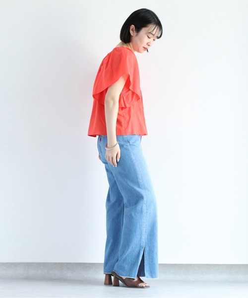 cepo(セポ)の「バックシャンフレアスリーブブラウス(シャツ/ブラウス・レディース・オフホワイト/レッド/ライム・M)」の11枚目の写真