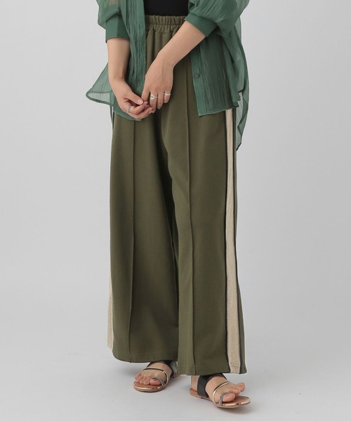 saloon(サルーン)の「SALOON(サルーン)/サイドライン裏毛パンツ(スウェットパンツ・レディース・ブラック/オフホワイト/カーキ・FREE)」の1枚目の写真