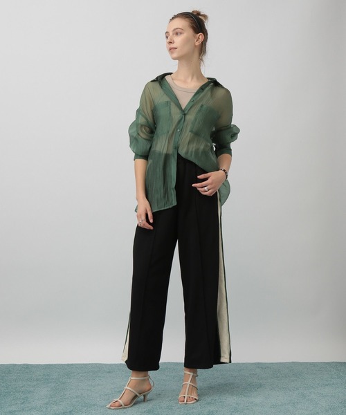 saloon(サルーン)の「SALOON(サルーン)/サイドライン裏毛パンツ(スウェットパンツ・レディース・ブラック/オフホワイト/カーキ・FREE)」の4枚目の写真