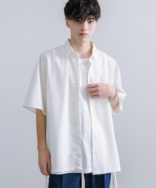 Rocky Monroe(ロッキーモンロー)の「オーバーサイズ 日本製 ポリエステルトロ ドローストラップデザイン 半袖シャツ(シャツ/ブラウス・メンズ・ブラック/ホワイト・L/M)」の7枚目の写真