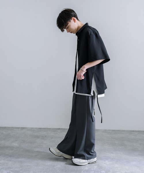 Rocky Monroe(ロッキーモンロー)の「オーバーサイズ 日本製 ポリエステルトロ ドローストラップデザイン 半袖シャツ(シャツ/ブラウス・メンズ・ブラック/ホワイト・L/M)」の10枚目の写真