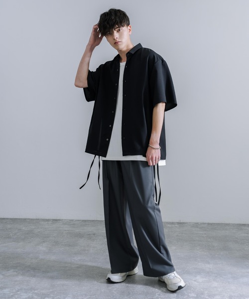 Rocky Monroe(ロッキーモンロー)の「オーバーサイズ 日本製 ポリエステルトロ ドローストラップデザイン 半袖シャツ(シャツ/ブラウス・メンズ・ブラック/ホワイト・L/M)」の11枚目の写真