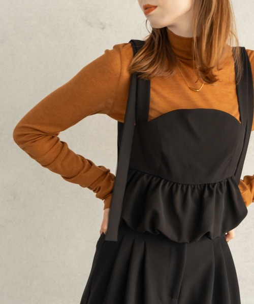 ギャザーハイネックシアートップス（Tシャツ/カットソー）｜hinari