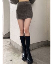 【SET着用可】シャギーニットタイトミニスカートライクショートパンツ