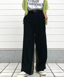 Q | バイカラーサイドライン ワイドパンツ(その他パンツ)