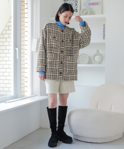 LOWRYS FARM（ローリーズファーム）の「ツイードジャケット　962937（ノーカラージャケット・レディース・ブラック/アイボリー/ブラウン・FREE）」の11枚目の写真