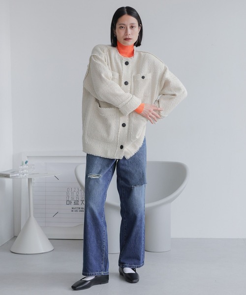 LOWRYS FARM（ローリーズファーム）の「ツイードジャケット　962937（ノーカラージャケット・レディース・ブラック/アイボリー/ブラウン・FREE）」の18枚目の写真