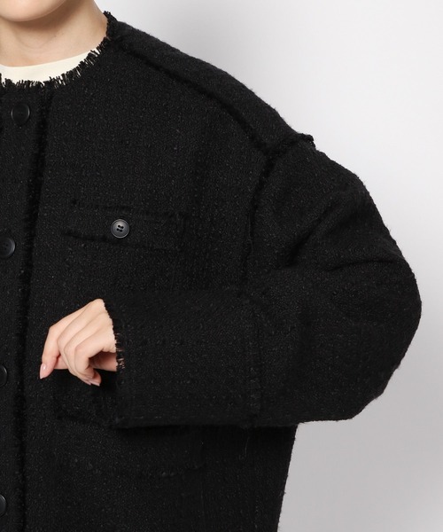 LOWRYS FARM（ローリーズファーム）の「ツイードジャケット　962937（ノーカラージャケット・レディース・ブラック/アイボリー/ブラウン・FREE）」の19枚目の写真