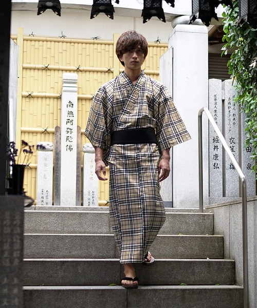 MinoriTY（マイノリティ）の「【MinoriTY】チェック柄デザイン浴衣 浴衣＋腰帯 夏祭りセット 花火セット【2点セット】メンズ（浴衣・メンズ・ブラック/チェック・M/XL/L）」の14枚目の写真