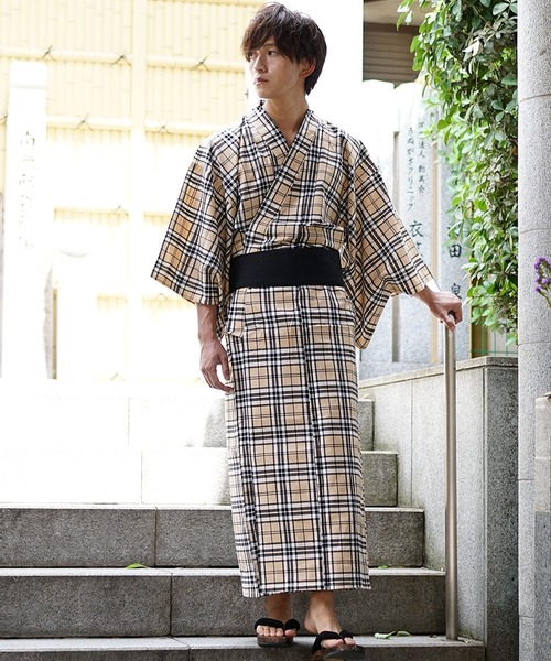 MinoriTY（マイノリティ）の「【MinoriTY】チェック柄デザイン浴衣 浴衣＋腰帯 夏祭りセット 花火セット【2点セット】メンズ（浴衣・メンズ・ブラック/チェック・M/XL/L）」の4枚目の写真