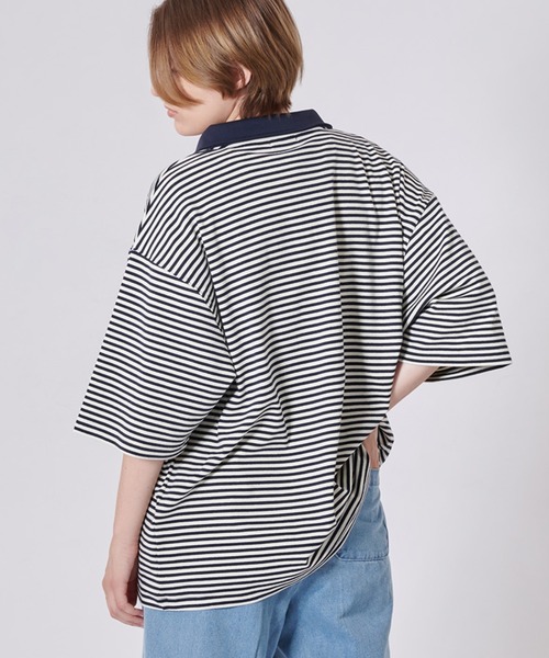 ONCILY（オンシェリー）の「BORDER HALF ZIP POLO SHIRT / ボーダーハーフジップポロシャツ（ポロシャツ・メンズ・ブルー/グレー/ネイビー・LARGE/MEDIUM）」の15枚目の写真