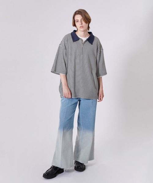 ONCILY（オンシェリー）の「BORDER HALF ZIP POLO SHIRT / ボーダーハーフジップポロシャツ（ポロシャツ・メンズ・ブルー/グレー/ネイビー・LARGE/MEDIUM）」の20枚目の写真