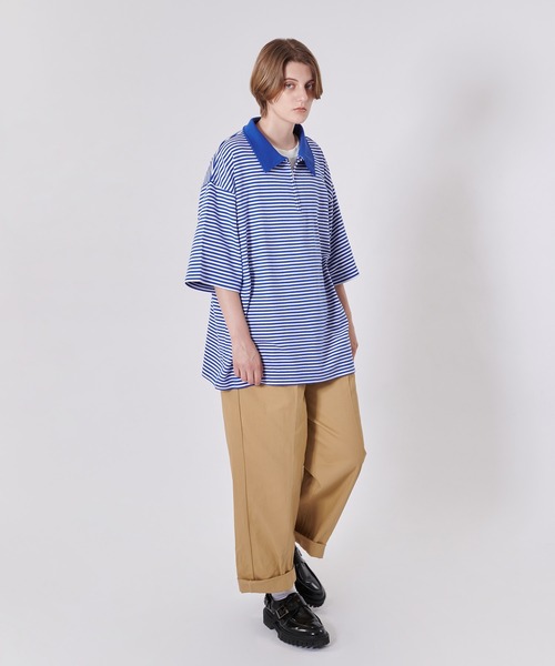 ONCILY（オンシェリー）の「BORDER HALF ZIP POLO SHIRT / ボーダーハーフジップポロシャツ（ポロシャツ・メンズ・ブルー/グレー/ネイビー・LARGE/MEDIUM）」の16枚目の写真