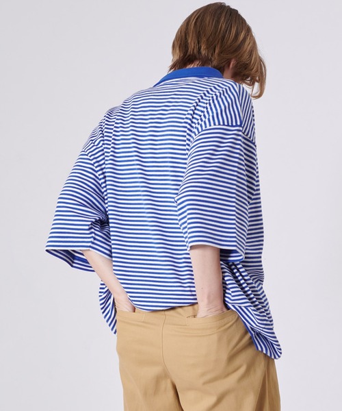 ONCILY（オンシェリー）の「BORDER HALF ZIP POLO SHIRT / ボーダーハーフジップポロシャツ（ポロシャツ・メンズ・ブルー/グレー/ネイビー・LARGE/MEDIUM）」の13枚目の写真