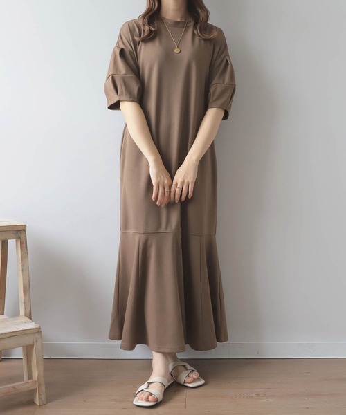 mil（ミル）の「【150㎝前後の小柄さんサイズ】ランタンスリーブワンピース（ワンピース・レディース・ブラック/ピンクベージュ・XXS/XS/S）」の7枚目の写真