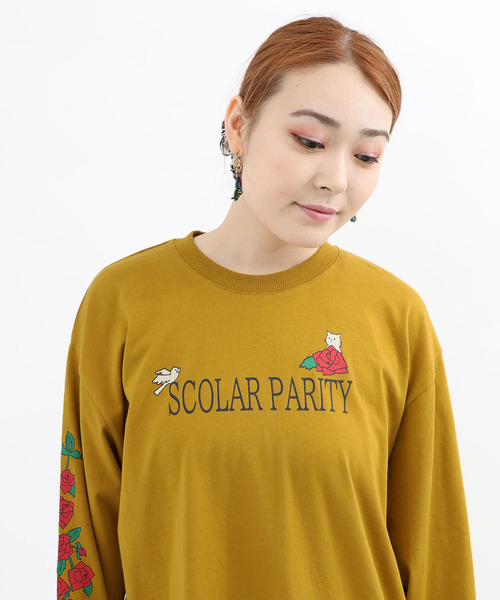 ScoLar Parity（スカラーパリティ）の「333019：タロットのカップで入浴中 パリティのクマ ロングスリーブTシャツ（Tシャツ/カットソー・レディース・オフホワイト/マスタード/ブラック・M）」の12枚目の写真